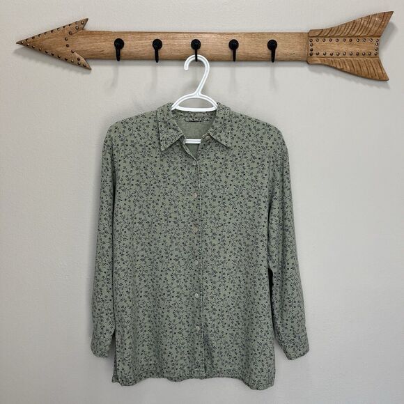 Requirements | Vintage Sage Green Linen Blend Floral Button Top Large Prairie - Picture 1 of 5